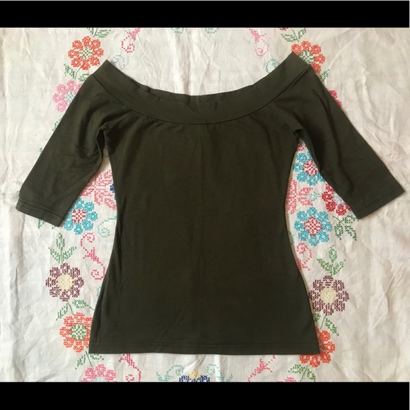 Simple Olive Green Off the Shoulder Top - Picture 2 of 6